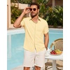 Mens Linen Shirt Short Sleeve Button Down Shirt Summer Casual Beach Tops | Lightweight Breathable, Shrink-resistant, Linen Texture, Relaxed Fit Button Up, for Vacation Wedding Work Office Date Daily(Yellow)