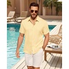 Mens Linen Shirt Short Sleeve Button Down Shirt Summer Casual Beach Tops | Lightweight Breathable, Shrink-resistant, Linen Texture, Relaxed Fit Button Up, for Vacation Wedding Work Office Date Daily(Yellow)