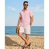 Mens Linen Shirt Short Sleeve Button Down Shirt Summer Casual Beach Tops | Lightweight Breathable, Shrink-resistant, Linen Texture, Relaxed Fit Button Up, for Vacation Wedding Work Office Date Daily(Pink)