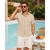 Mens Linen Shirt Short Sleeve Button Down Shirt Summer Casual Beach Tops | Lightweight Breathable, Shrink-resistant, Linen Texture, Relaxed Fit Button Up, for Vacation Wedding Work Office Date Daily(Tan)