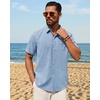 Mens Linen Shirt Short Sleeve Button Down Shirt Summer Casual Beach Tops | Lightweight Breathable, Shrink-resistant, Linen Texture, Relaxed Fit Button Up, for Vacation Wedding Work Office Date Daily(Light Blue)