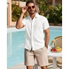 Mens Linen Shirt Short Sleeve Button Down Shirt Summer Casual Beach Tops | Lightweight Breathable, Shrink-resistant, Linen Texture, Relaxed Fit Button Up, for Vacation Wedding Work Office Date Daily(White)