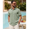 Mens Linen Shirt Short Sleeve Button Down Shirt Summer Casual Beach Tops | Lightweight Breathable, Shrink-resistant, Linen Texture, Relaxed Fit Button Up, for Vacation Wedding Work Office Date Daily(Green)