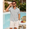 Mens Linen Shirt Short Sleeve Button Down Shirt Summer Casual Beach Tops | Lightweight Breathable, Shrink-resistant, Linen Texture, Relaxed Fit Button Up, for Vacation Wedding Work Office Date Daily(Pale Grey)