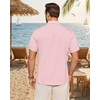 Mens Linen Shirt Short Sleeve Button Down Shirt Summer Casual Beach Tops | Lightweight Breathable, Shrink-resistant, Linen Texture, Relaxed Fit Button Up, for Vacation Wedding Work Office Date Daily(Pink)