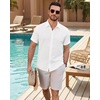 Mens Linen Shirt Short Sleeve Button Down Shirt Summer Casual Beach Tops | Lightweight Breathable, Shrink-resistant, Linen Texture, Relaxed Fit Button Up, for Vacation Wedding Work Office Date Daily(White)