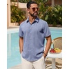 Mens Linen Shirt Short Sleeve Button Down Shirt Summer Casual Beach Tops | Lightweight Breathable, Shrink-resistant, Linen Texture, Relaxed Fit Button Up, for Vacation Wedding Work Office Date Daily(Blue)