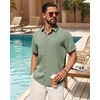 Mens Linen Shirt Short Sleeve Button Down Shirt Summer Casual Beach Tops | Lightweight Breathable, Shrink-resistant, Linen Texture, Relaxed Fit Button Up, for Vacation Wedding Work Office Date Daily(Olive Green)