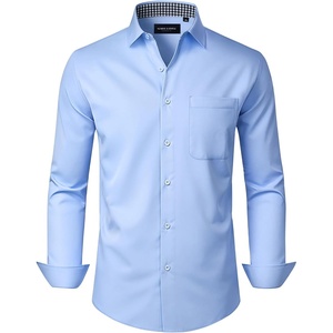 Alimens & Gentle Blue Dress Shirt for Men Long Sleeve Button Up Shirt | Office,Wedding,Button Up,Stretch,Polyester,Wrinkle Free,Plaid Collar,Breathable,Church,Casual,Travel,Business