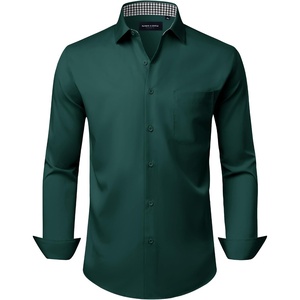 Alimens & Gentle Green Dress Shirt for Men Stretch Long Sleeve Lightweight | Prom,Plaid Collar,Business,Stretch,Wedding,Semi Formal,Polyester,Full Sleeve,Breathable,Church,Travel,Work,Concert,Funeral