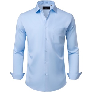 Alimens & Gentle Light Blue Dress Shirt for Men Wrinkle Free Regular Fit | Button Down Shirt,Graduation,Church,Stretch,Prom,Polyester,Plaid Collar,Breathable,Wedding,Semi Formal,Casual,Office,Concert
