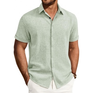 Mens Linen Shirt Short Sleeve Button Down Shirt Summer Casual Beach Tops | Lightweight Breathable, Shrink-resistant, Linen Texture, Relaxed Fit Button Up, for Vacation Wedding Work Office Date Daily(Light Green)
