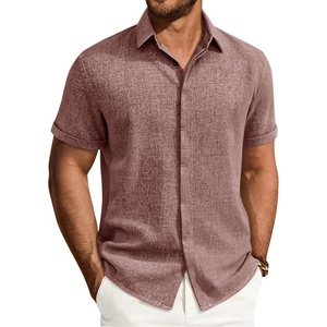 Mens Linen Shirt Short Sleeve Button Down Shirt Summer Casual Beach Tops | Lightweight Breathable, Shrink-resistant, Linen Texture, Relaxed Fit Button Up, for Vacation Wedding Work Office Date Daily(Burgundy)