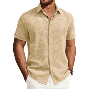 Mens Linen Shirt Short Sleeve Button Down Shirt Summer Casual Beach Tops | Lightweight Breathable, Shrink-resistant, Linen Texture, Relaxed Fit Button Up, for Vacation Wedding Work Office Date Daily(Khaki)