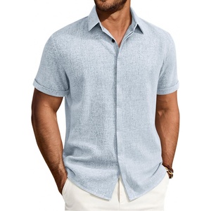 Mens Linen Shirt Short Sleeve Button Down Shirt Summer Casual Beach Tops | Lightweight Breathable, Shrink-resistant, Linen Texture, Relaxed Fit Button Up, for Vacation Wedding Work Office Date Daily(Sky Blue)