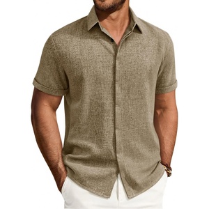 Mens Linen Shirt Short Sleeve Button Down Shirt Summer Casual Beach Tops | Lightweight Breathable, Shrink-resistant, Linen Texture, Relaxed Fit Button Up, for Vacation Wedding Work Office Date Daily(Brown)