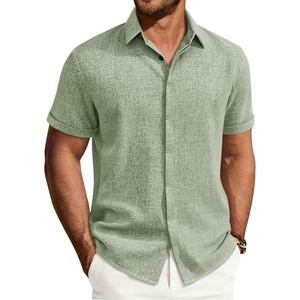 Mens Linen Shirt Short Sleeve Button Down Shirt Summer Casual Beach Tops | Lightweight Breathable, Shrink-resistant, Linen Texture, Relaxed Fit Button Up, for Vacation Wedding Work Office Date Daily(Green)