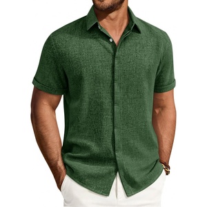 Mens Linen Shirt Short Sleeve Button Down Shirt Summer Casual Beach Tops | Lightweight Breathable, Shrink-resistant, Linen Texture, Relaxed Fit Button Up, for Vacation Wedding Work Office Date Daily(Dark Green)