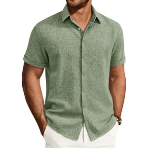 Mens Linen Shirt Short Sleeve Button Down Shirt Summer Casual Beach Tops | Lightweight Breathable, Shrink-resistant, Linen Texture, Relaxed Fit Button Up, for Vacation Wedding Work Office Date Daily(Olive Green)