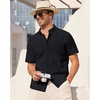 Alimens & Gentle Mens Linen Shirt Short Sleeve Casual Cotton Button Down Shirts Collared Summer Shirts(Black)