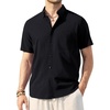 Alimens & Gentle Mens Linen Shirt Short Sleeve Casual Cotton Button Down Shirts Collared Summer Shirts(Black)