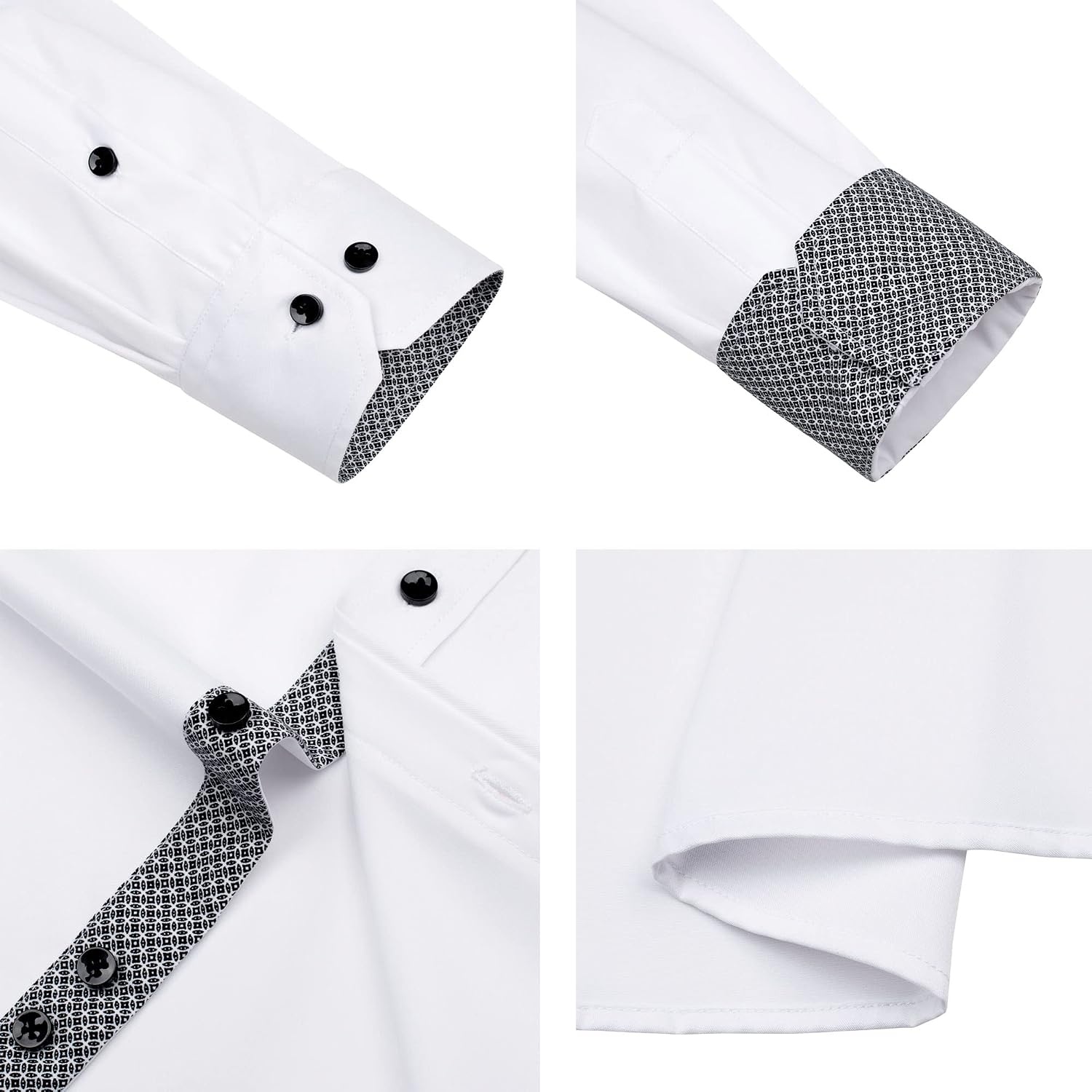 image:imageMens Dress Shirt Long Sleeve Wrinkle Free Button Down Shirt Business Casual No Iron Contrast Color Collar Cuffs Formal Casual Versatile Graduation Office Party Regular Fit Breathable No FadingWhite