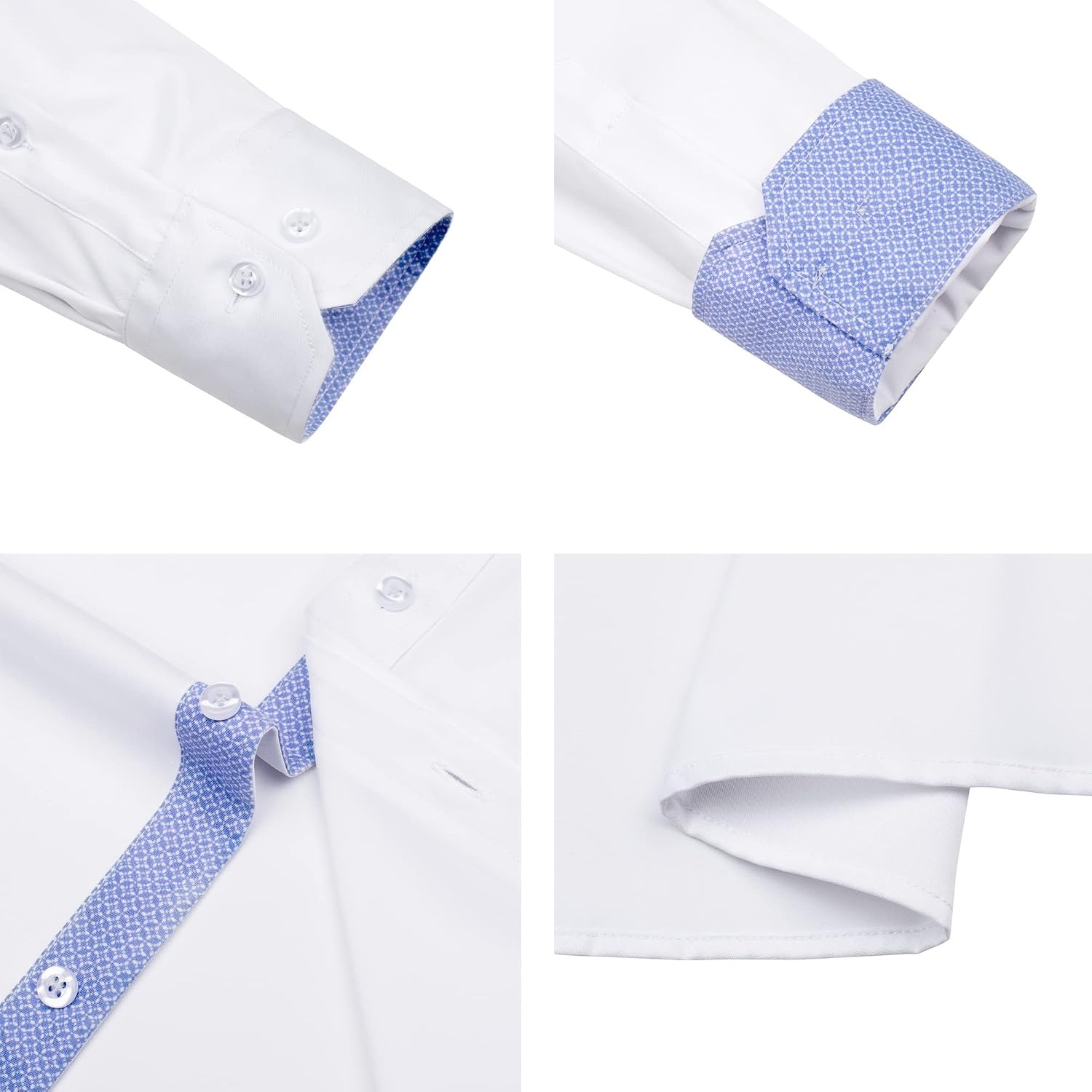 image:imageMens Dress Shirt Long Sleeve Wrinkle Free Button Down Shirt Business Casual No Iron Contrast Color Collar Cuffs Formal Casual Versatile Graduation Office Party Regular Fit Breathable No FadingWhite Blue