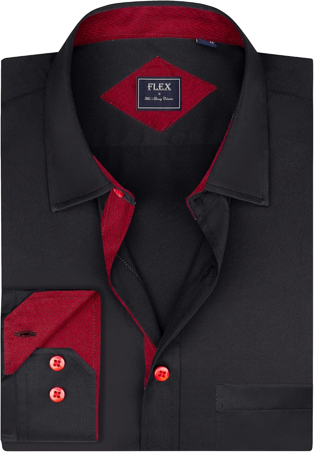 image:imageMens Dress Shirt Long Sleeve Wrinkle Free Button Down Shirt Business Casual No Iron Contrast Color Collar Cuffs Formal Casual Versatile Graduation Office Party Regular Fit Breathable No FadingBlack Red