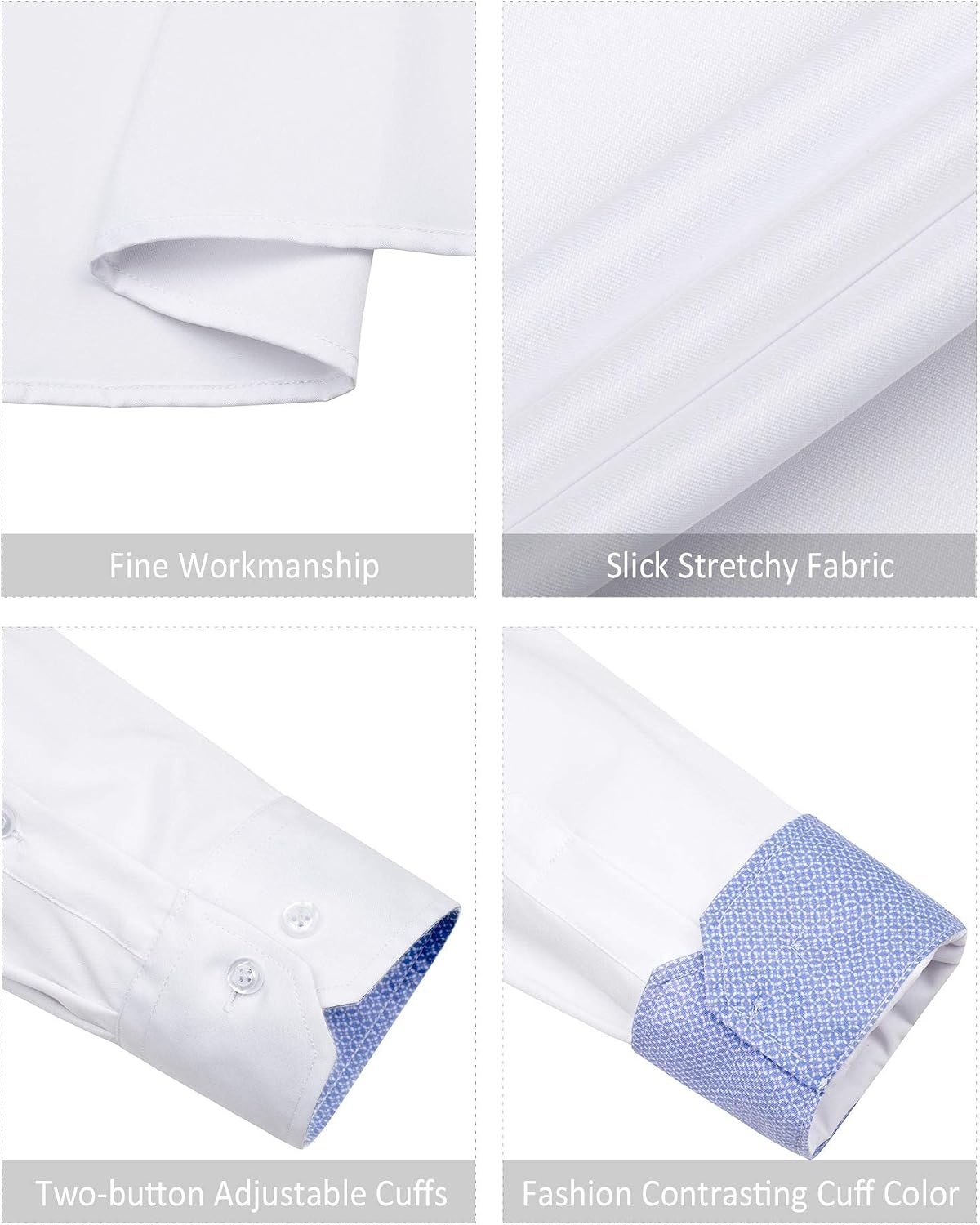 image:imageMens Dress Shirt Long Sleeve Wrinkle Free Button Down Shirt Business Casual No Iron Contrast Color Collar Cuffs Formal Casual Versatile Graduation Office Party Regular Fit Breathable No FadingWhite Blue