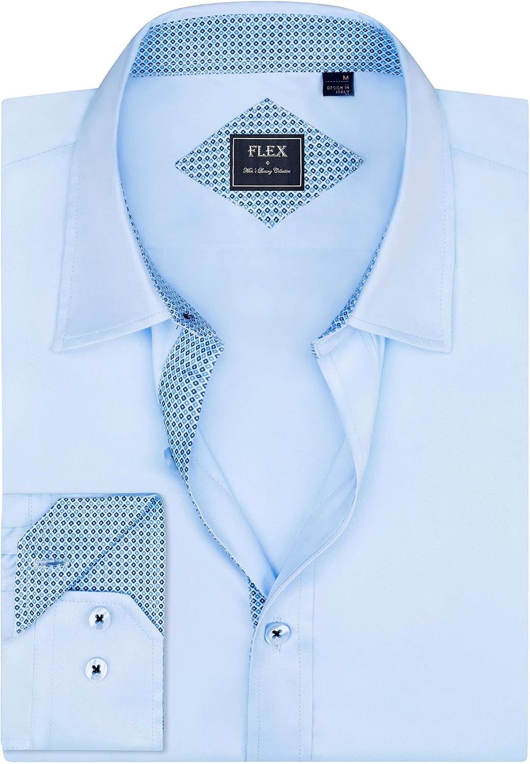 image:imageMens Dress Shirt Long Sleeve Wrinkle Free Button Down Shirt Business Casual No Iron Contrast Color Collar Cuffs Formal Casual Versatile Graduation Office Party Regular Fit Breathable No FadingBlue
