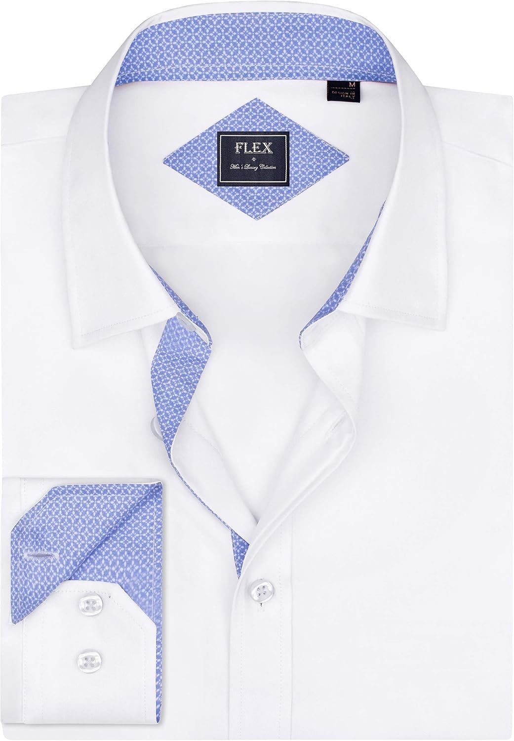 image:imageMens Dress Shirt Long Sleeve Wrinkle Free Button Down Shirt Business Casual No Iron Contrast Color Collar Cuffs Formal Casual Versatile Graduation Office Party Regular Fit Breathable No FadingWhite Blue
