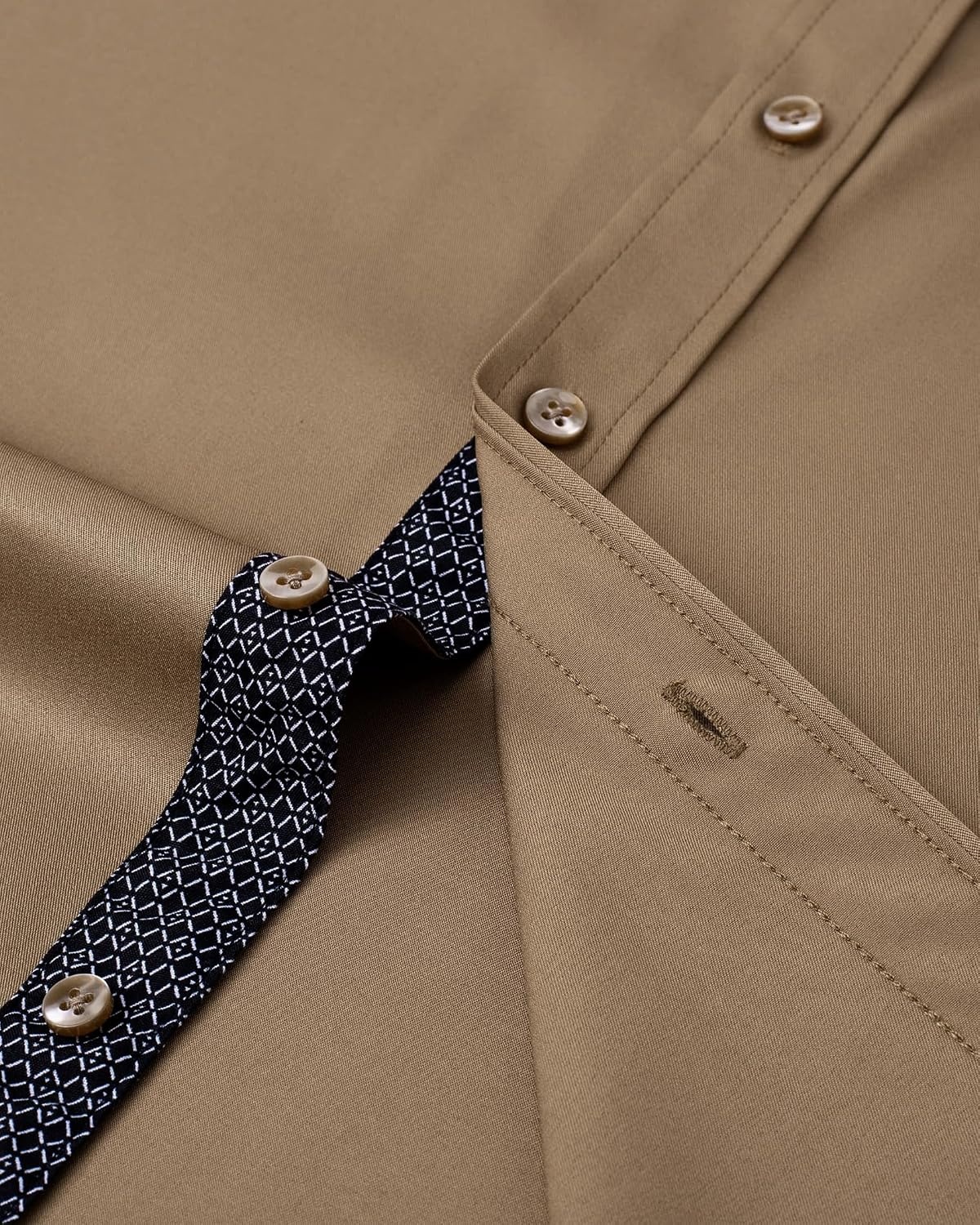 image:imageMens Dress Shirt Long Sleeve Wrinkle Free Button Down Shirt Business Casual No Iron Contrast Color Collar Cuffs Formal Casual Versatile Graduation Office Party Regular Fit Breathable No FadingCamel