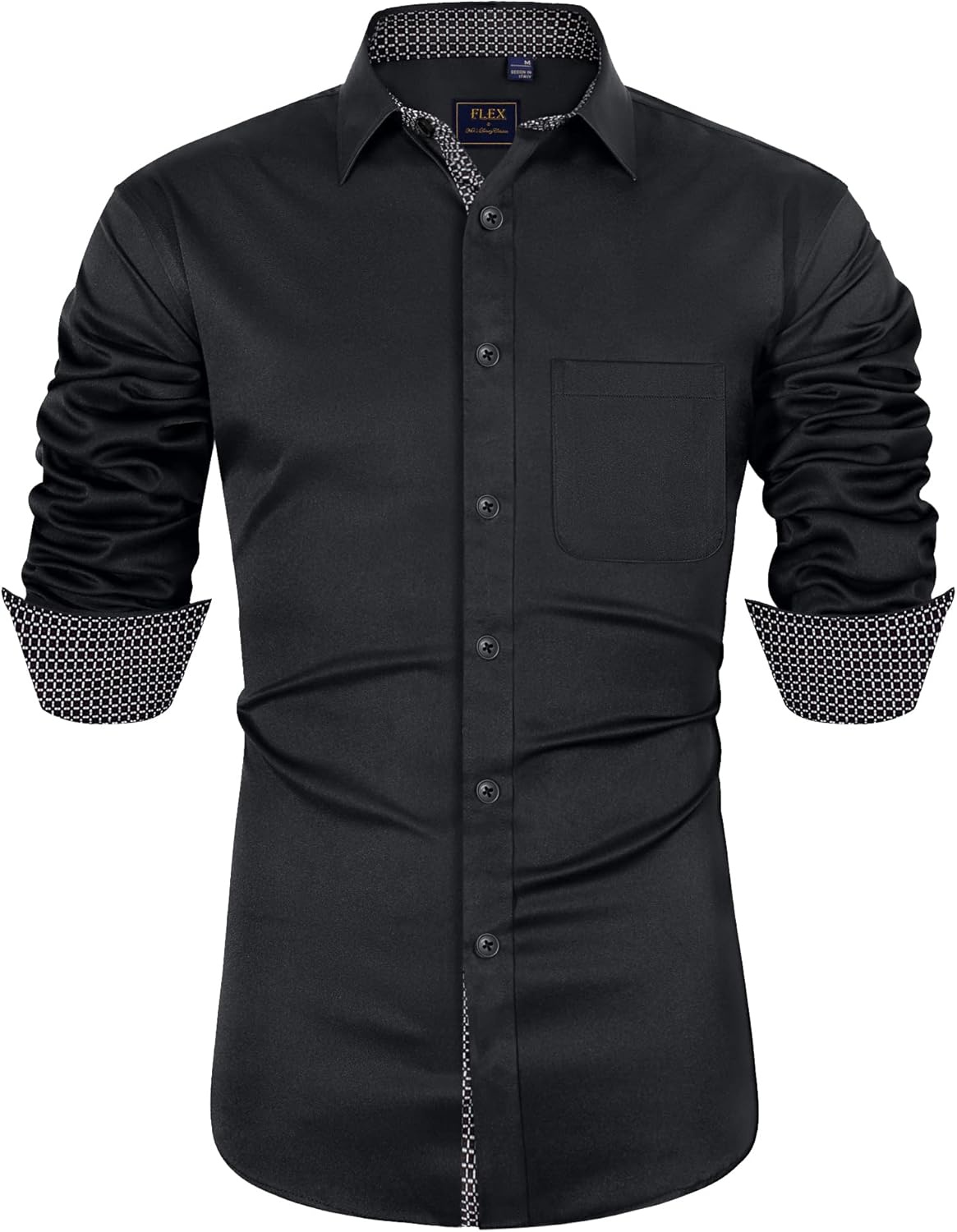image:imageMens Dress Shirt Long Sleeve Wrinkle Free Button Down Shirt Business CasualBlack