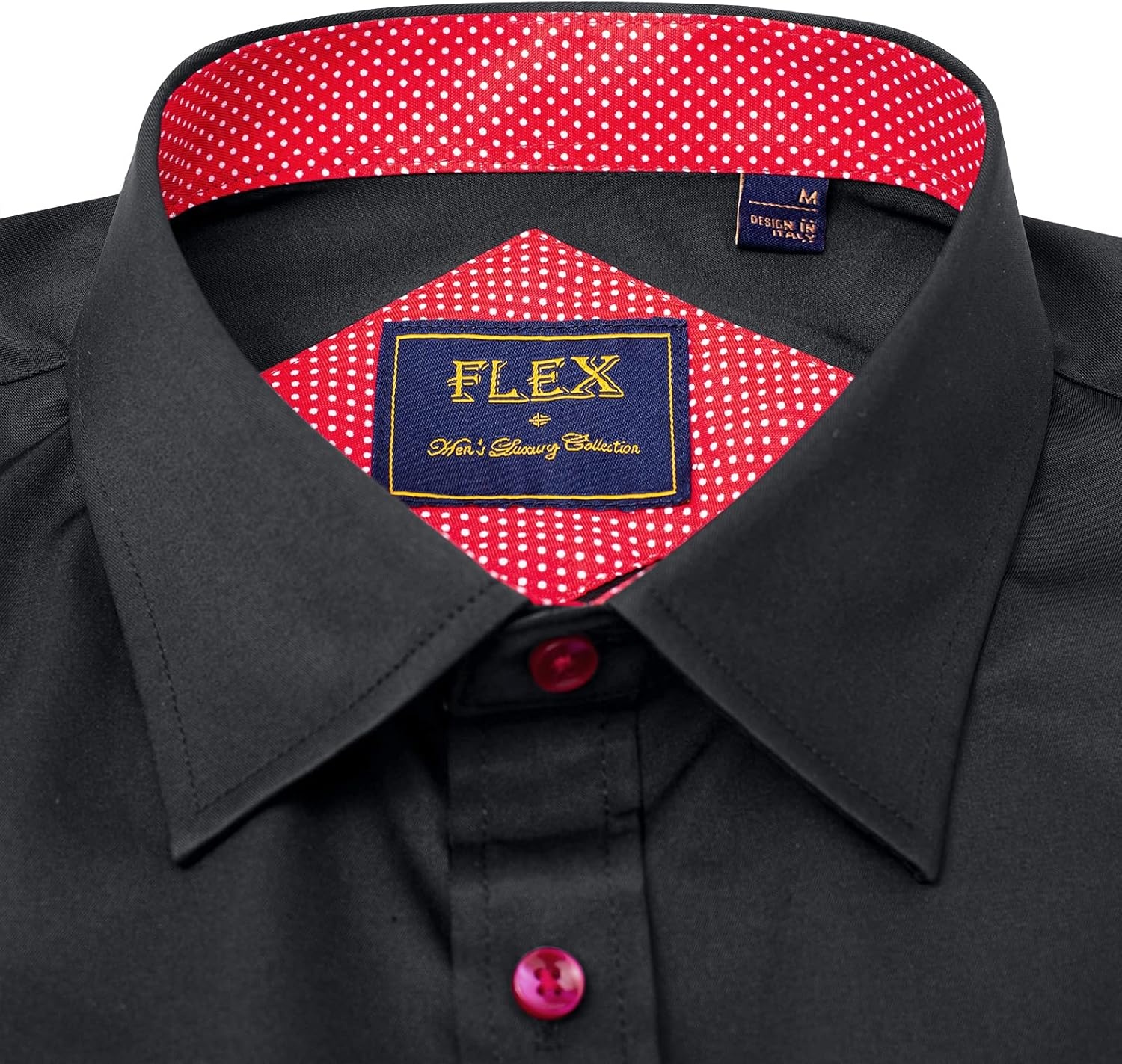 image:imageMens Dress Shirt Long Sleeve Wrinkle Free Button Down Shirt Business CasualFlex Black Red