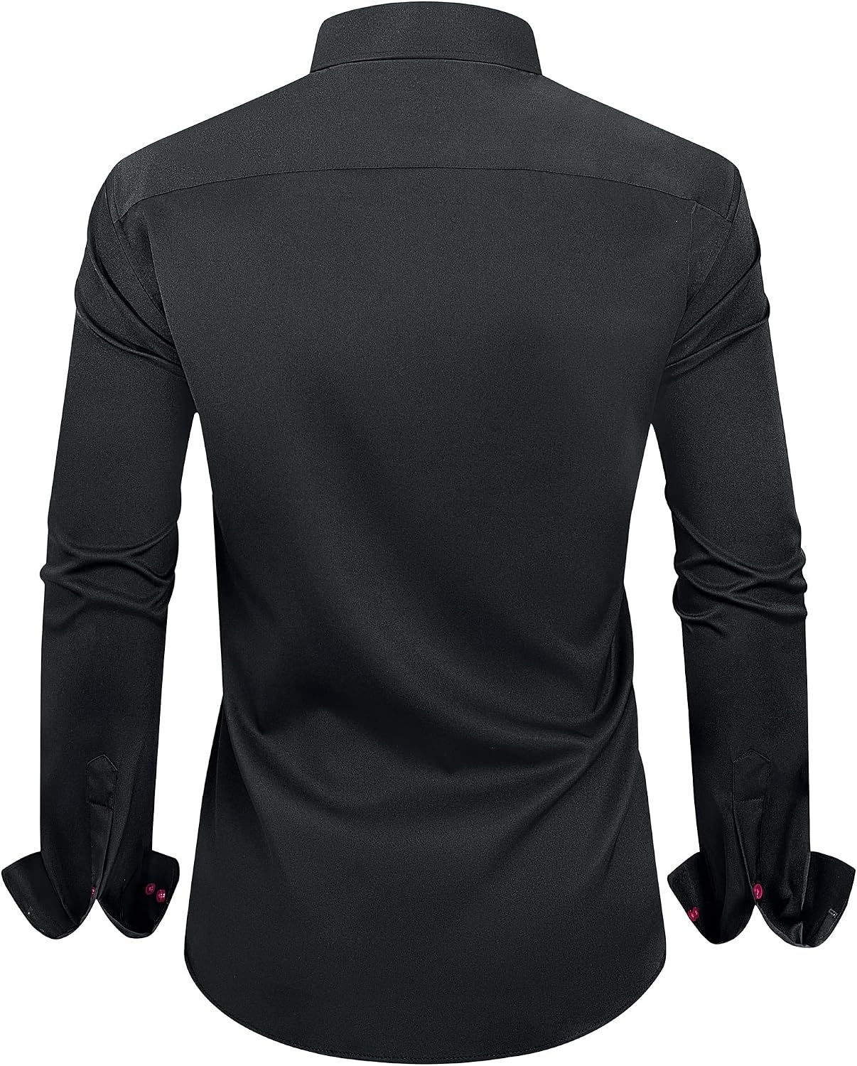 image:imageMens Dress Shirt Long Sleeve Wrinkle Free Button Down Shirt Business CasualFlex Black Red