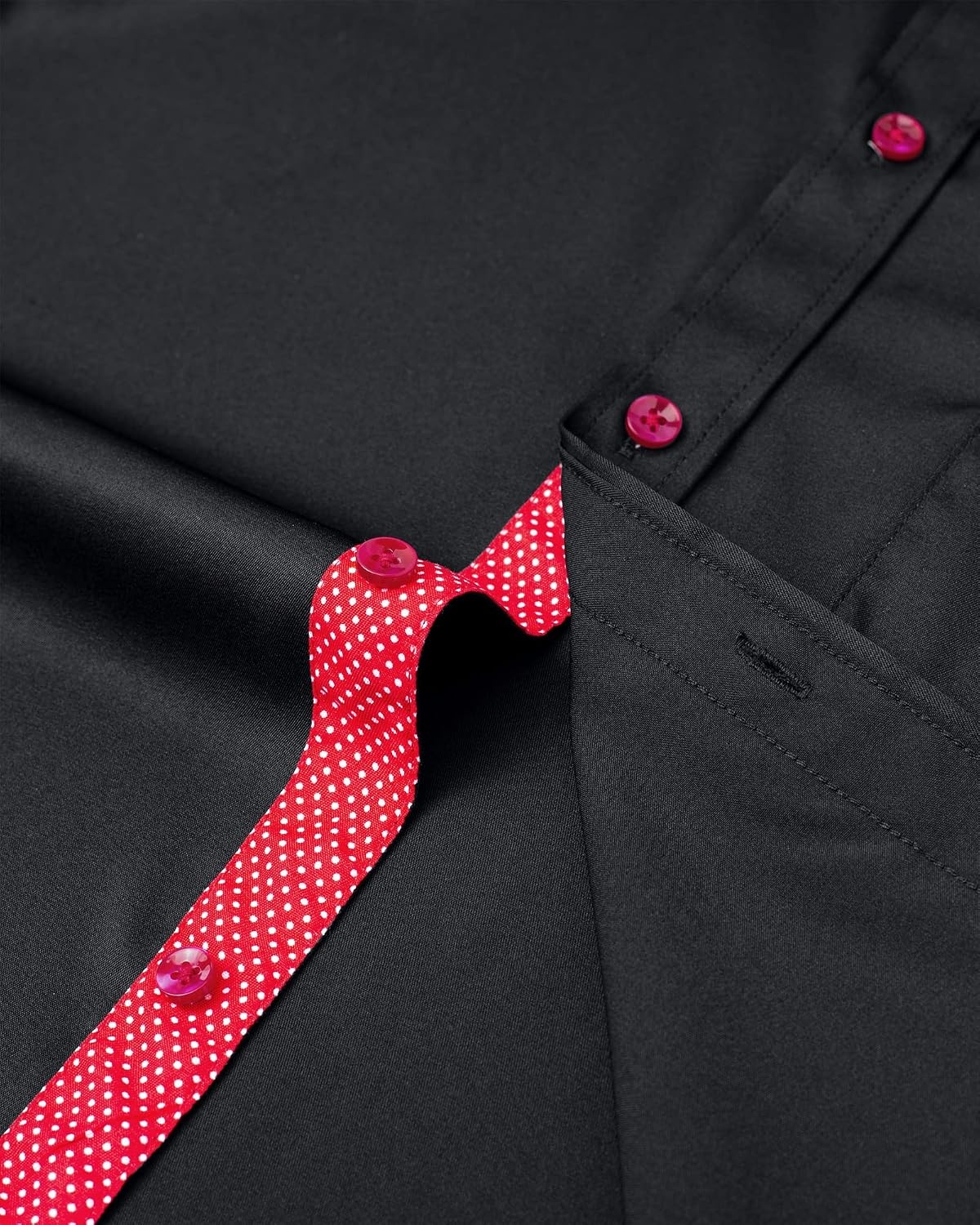 image:imageMens Dress Shirt Long Sleeve Wrinkle Free Button Down Shirt Business CasualFlex Black Red