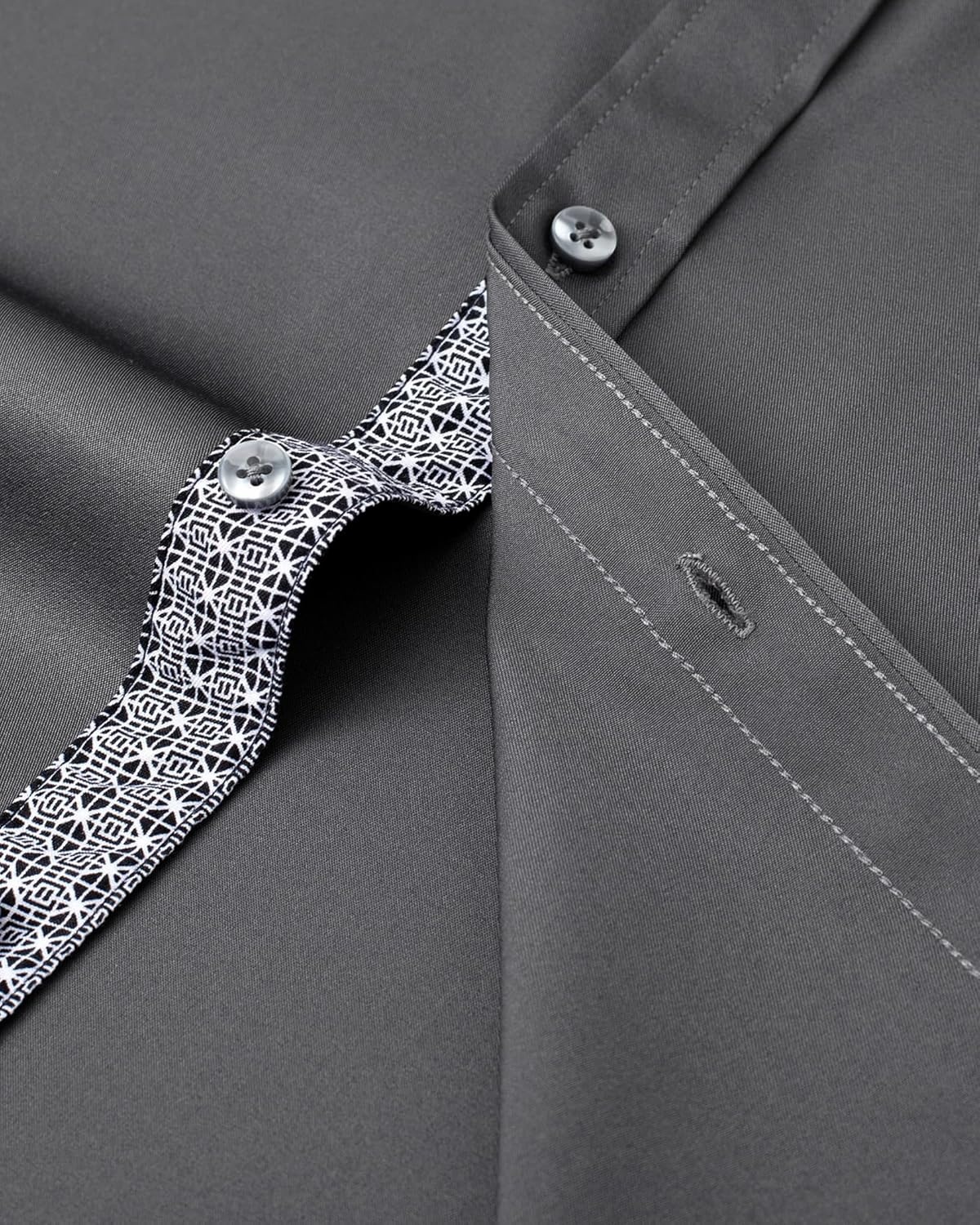 image:imageMens Dress Shirt Long Sleeve Wrinkle Free Button Down Shirt Business CasualGrey