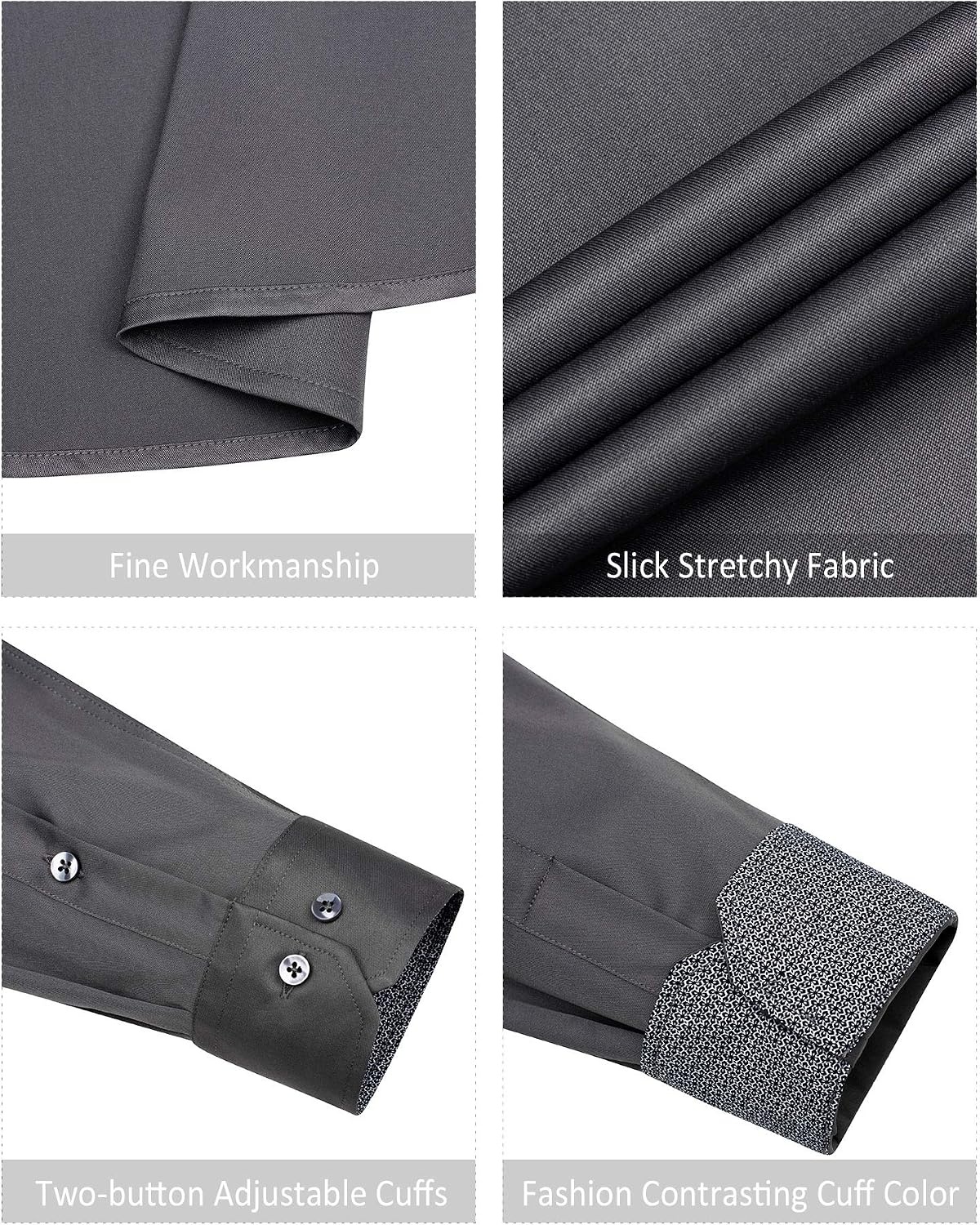 image:imageMens Dress Shirt Long Sleeve Wrinkle Free Button Down Shirt Business CasualGrey Black