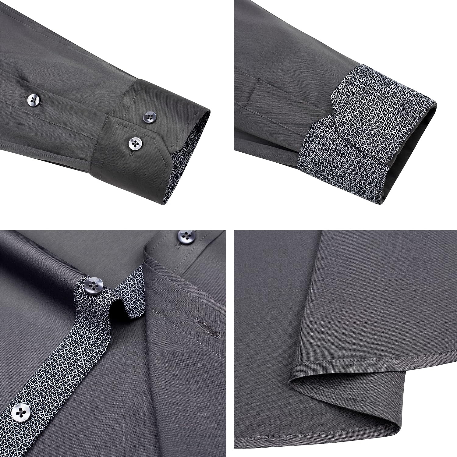 image:imageMens Dress Shirt Long Sleeve Wrinkle Free Button Down Shirt Business CasualGrey Black