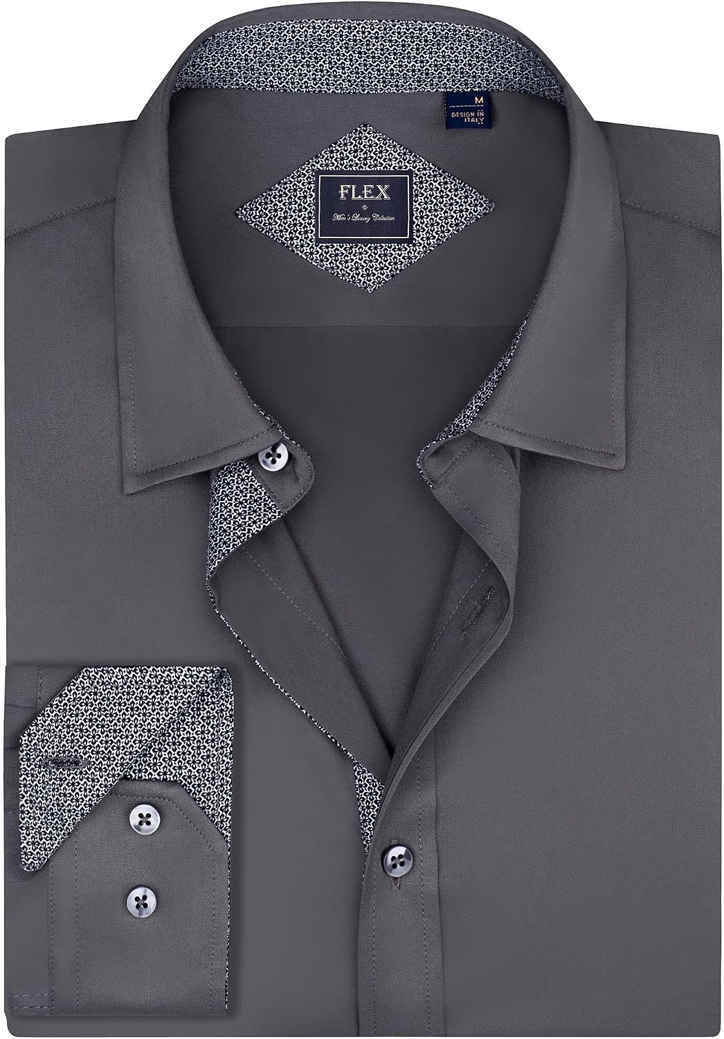 image:imageMens Dress Shirt Long Sleeve Wrinkle Free Button Down Shirt Business CasualGrey Black