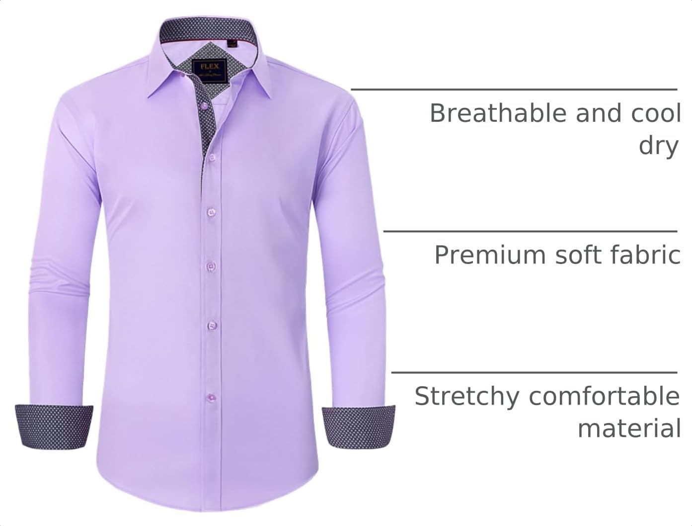 image:imageMens Dress Shirt Long Sleeve Wrinkle Free Button Down Shirt Business CasualLight Purple