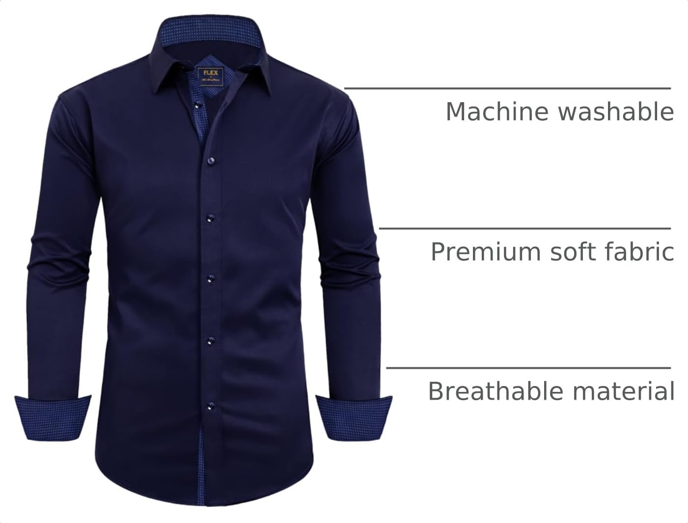 image:imageMens Dress Shirt Long Sleeve Wrinkle Free Button Down Shirt Business CasualNavy