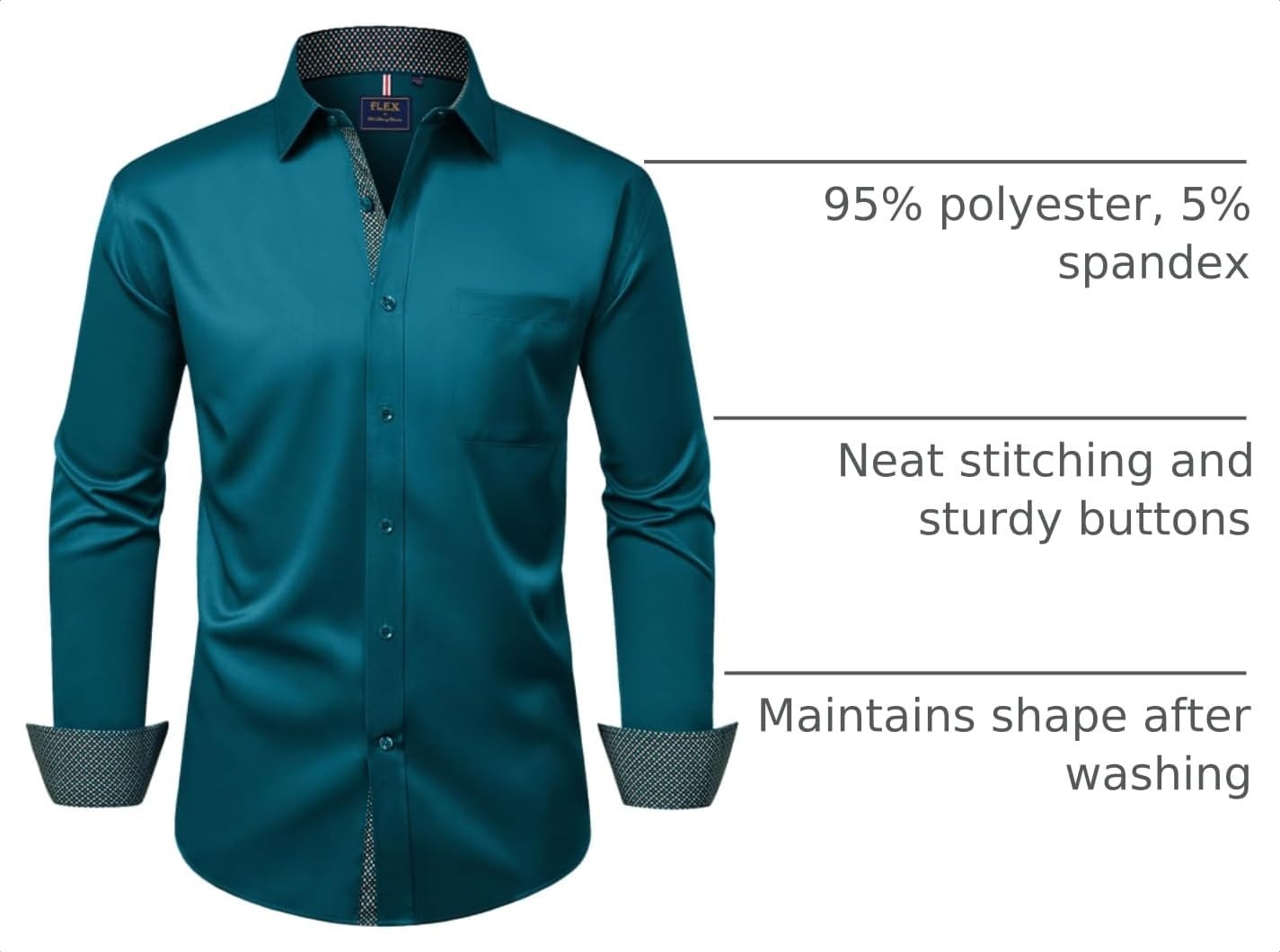 image:imageMens Dress Shirt Long Sleeve Wrinkle Free Button Down Shirt Business CasualPeacock