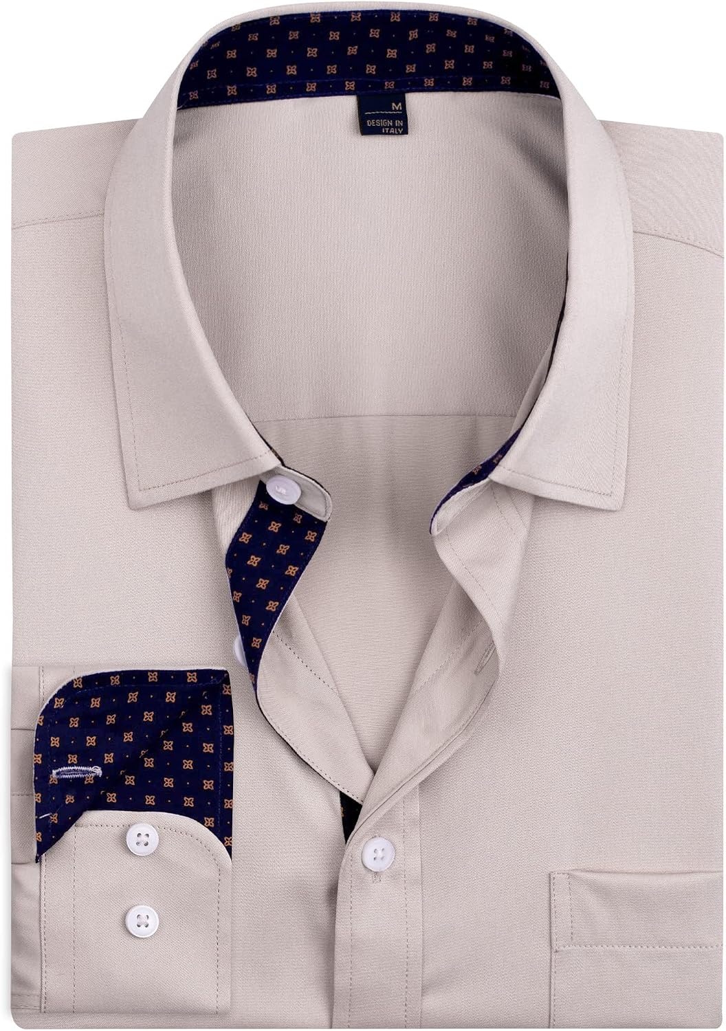 image:imageMens Dress Shirt Long Sleeve Wrinkle Free Button Down Shirt Business CasualTan