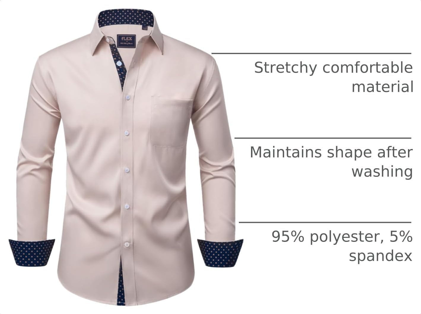 image:imageMens Dress Shirt Long Sleeve Wrinkle Free Button Down Shirt Business CasualTan