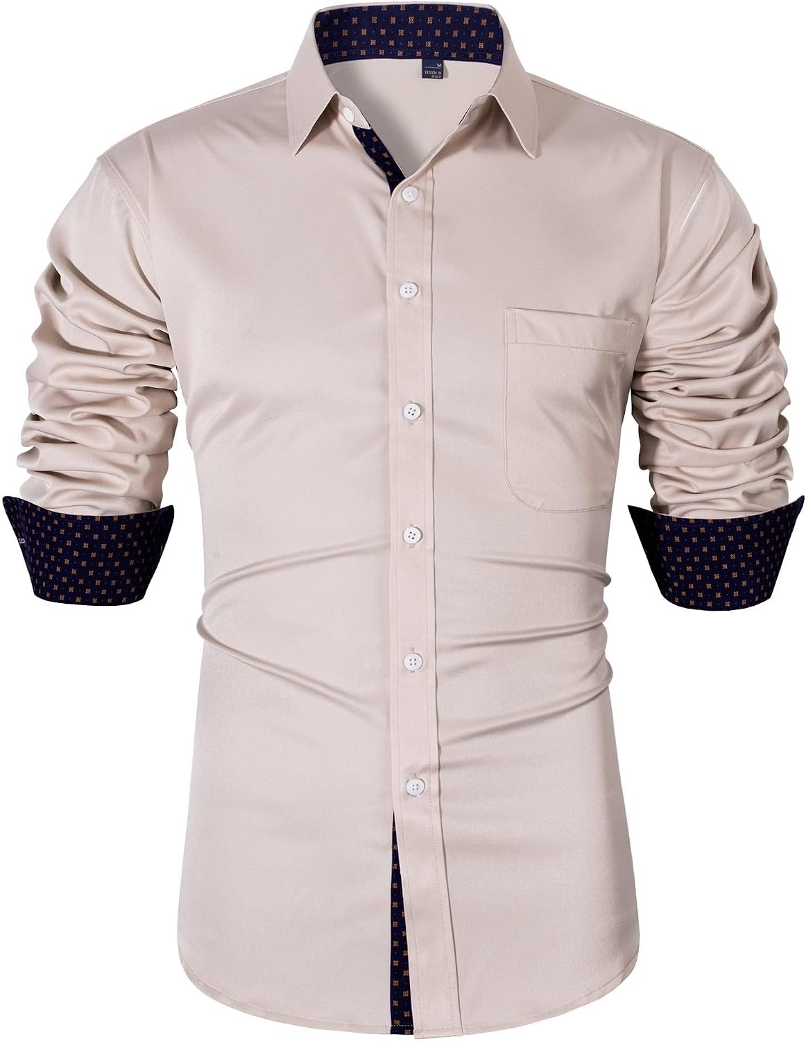 image:imageMens Dress Shirt Long Sleeve Wrinkle Free Button Down Shirt Business CasualTan