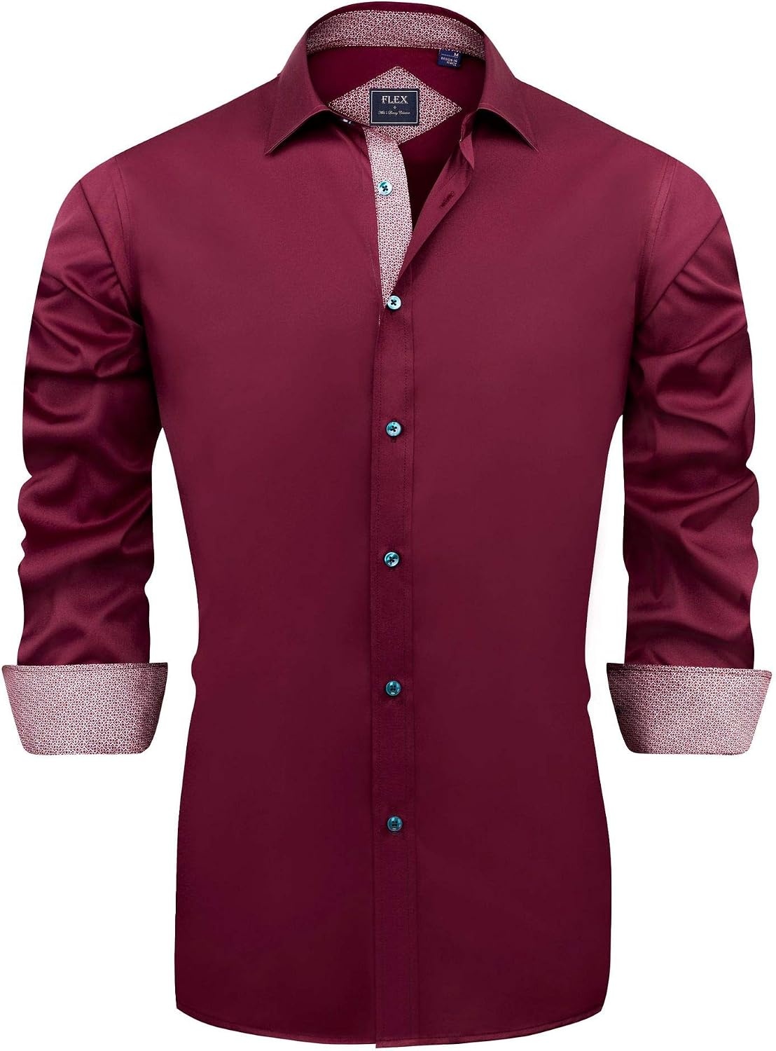 image:imageMens Dress Shirt Long Sleeve Wrinkle Free Button Down Shirt Business CasualWine Red