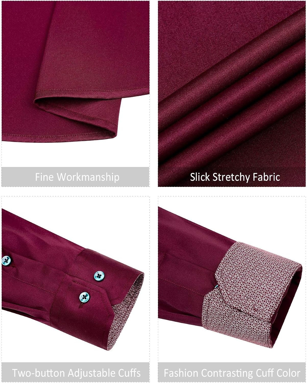 image:imageMens Dress Shirt Long Sleeve Wrinkle Free Button Down Shirt Business CasualWine Red