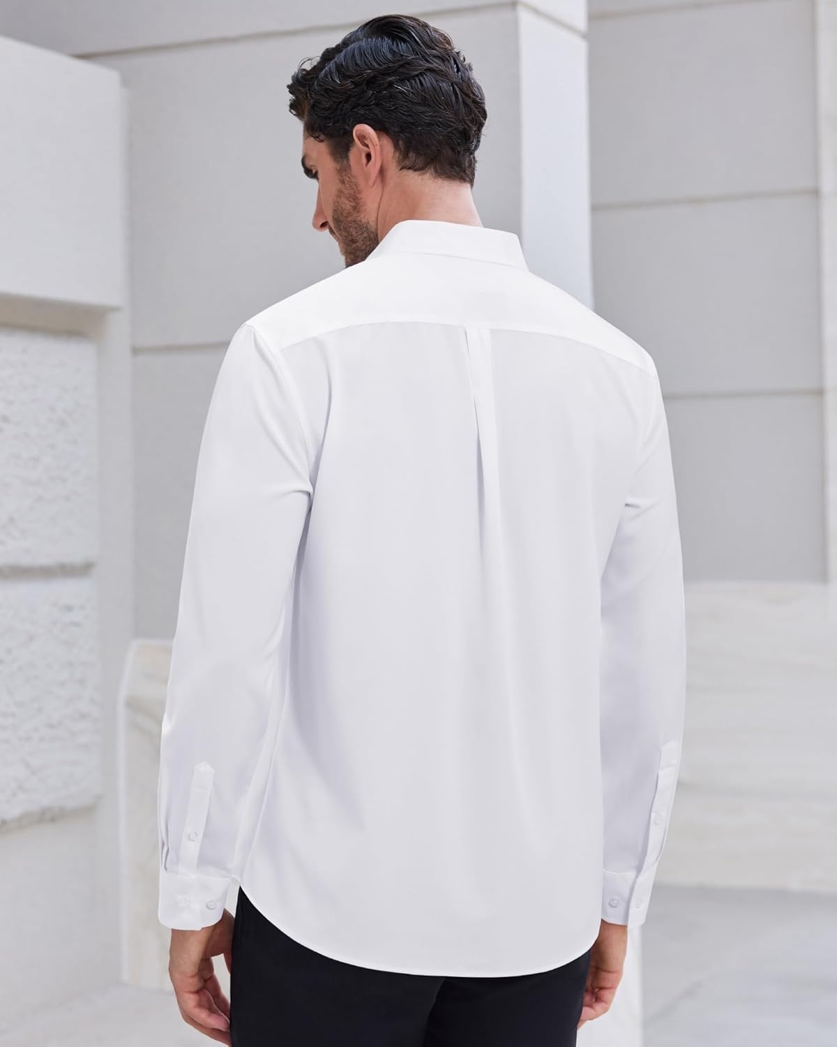 image:imageMens Dress Shirts Long Sleeve Wrinkle Free Business Button Up Shirts Non Iron Stretch Spread Collar Regular Fit for Business Casual Wedding Office Workwear Dinners Funeral Formal OccasionAll White