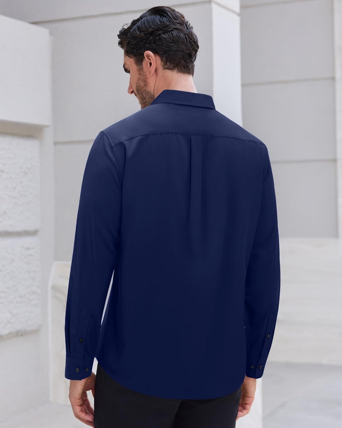 image:imageMens Dress Shirts Long Sleeve Wrinkle Free Business Button Up Shirts Non Iron Stretch Spread Collar Regular Fit for Business Casual Wedding Office Workwear Dinners Funeral Formal OccasionNavy Blue